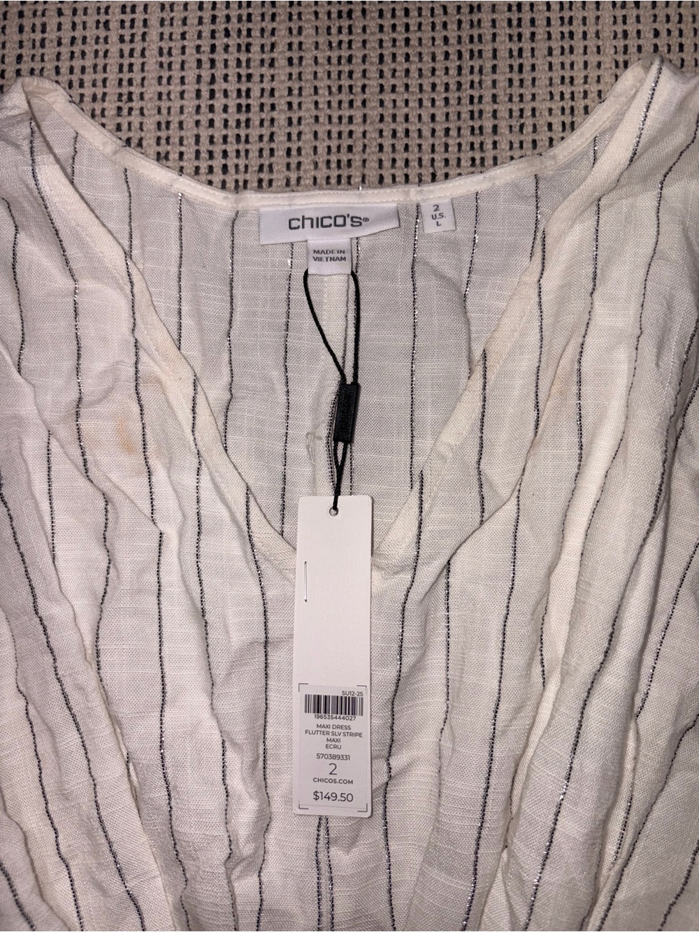 CHICO'S Women's Metallic Striped Maxi Dress Size 2 In Ecru - Picture 5 of 9